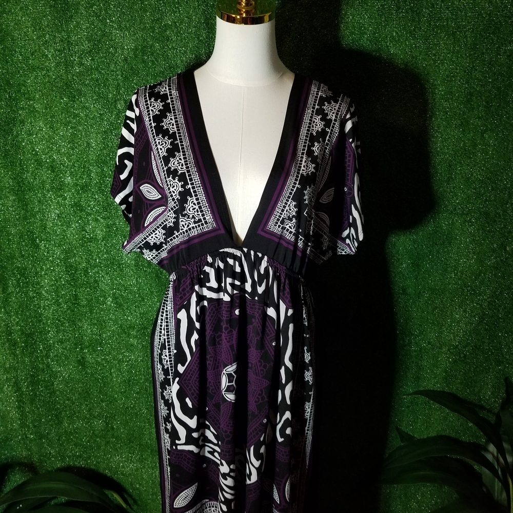 Elegant Purple and Black Midi Dress